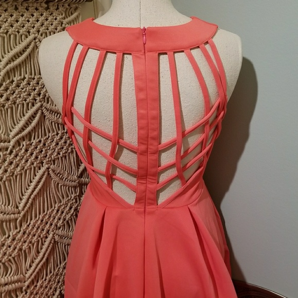 Windsor Coral V-Neck Cage Back Fit & Flare Dress - Picture 8 of 8